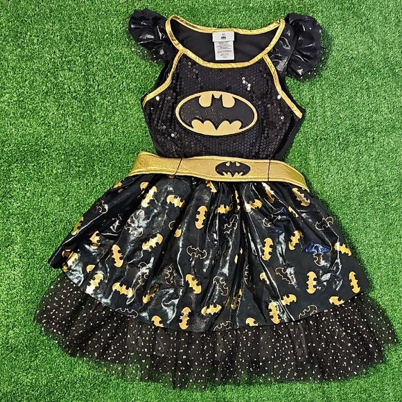 DC Other - Girls Medium Batgirl Black & Gold Sequin Mesh Tutu Dress Costume Preowned